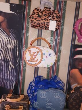 Louis Vuitton White Multicolor Oval Top Handle Mini Bag with Tan Trim